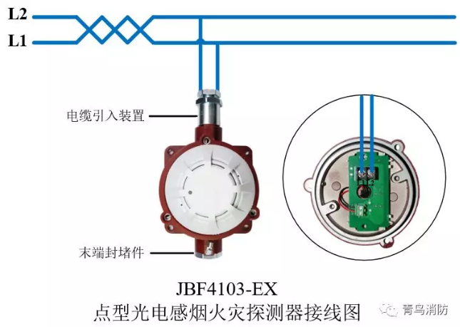 青鳥消防JTY-GD-JBF4103-Ex防爆點型光電感煙火災探測器（隔爆型）接線圖